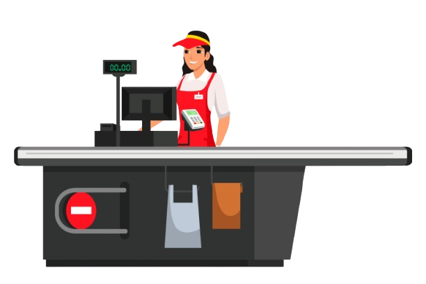Restaurant POS system with cashier illustration