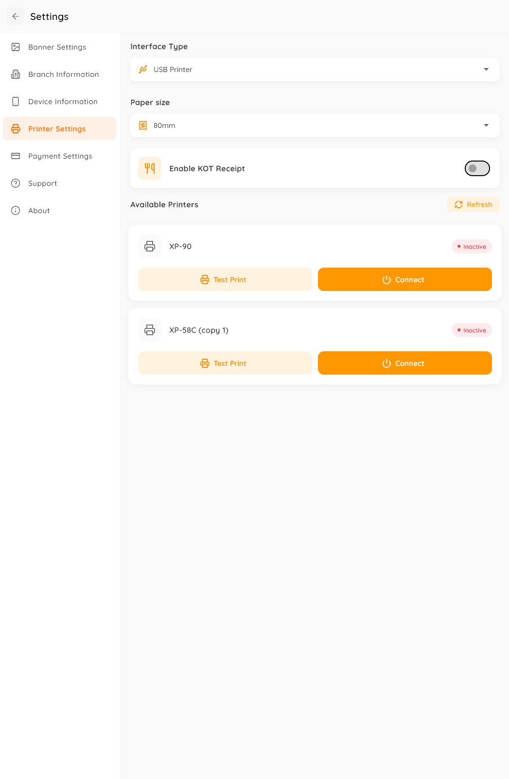 Printer Settings Interface