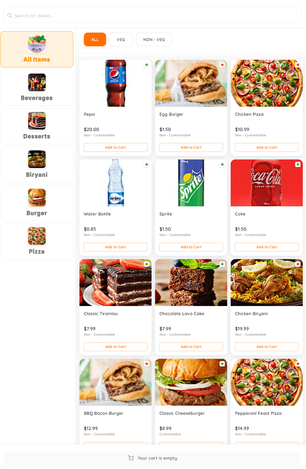 Food Menu Interface
