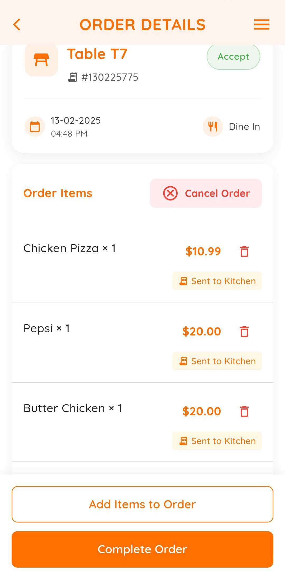 Order Details Interface